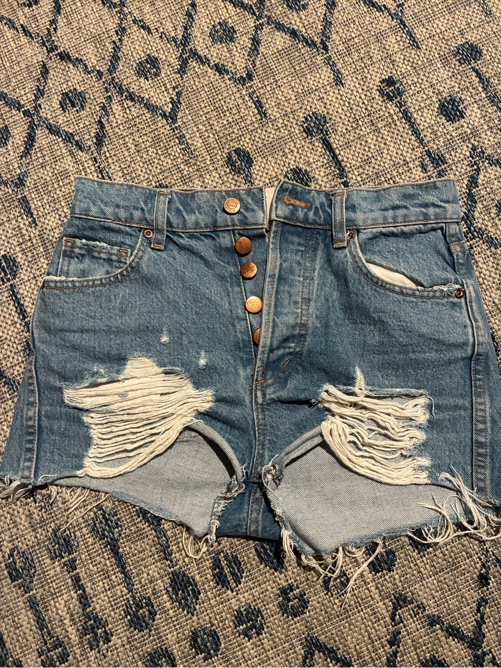 Revive Distressed High-Waist Denim Shorts - Light Blue